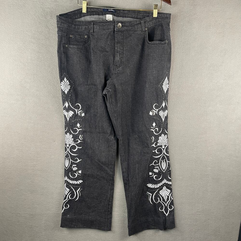 Denim 24/7 Women's 20W Embroidered Black pants Cotton/2% Spandex